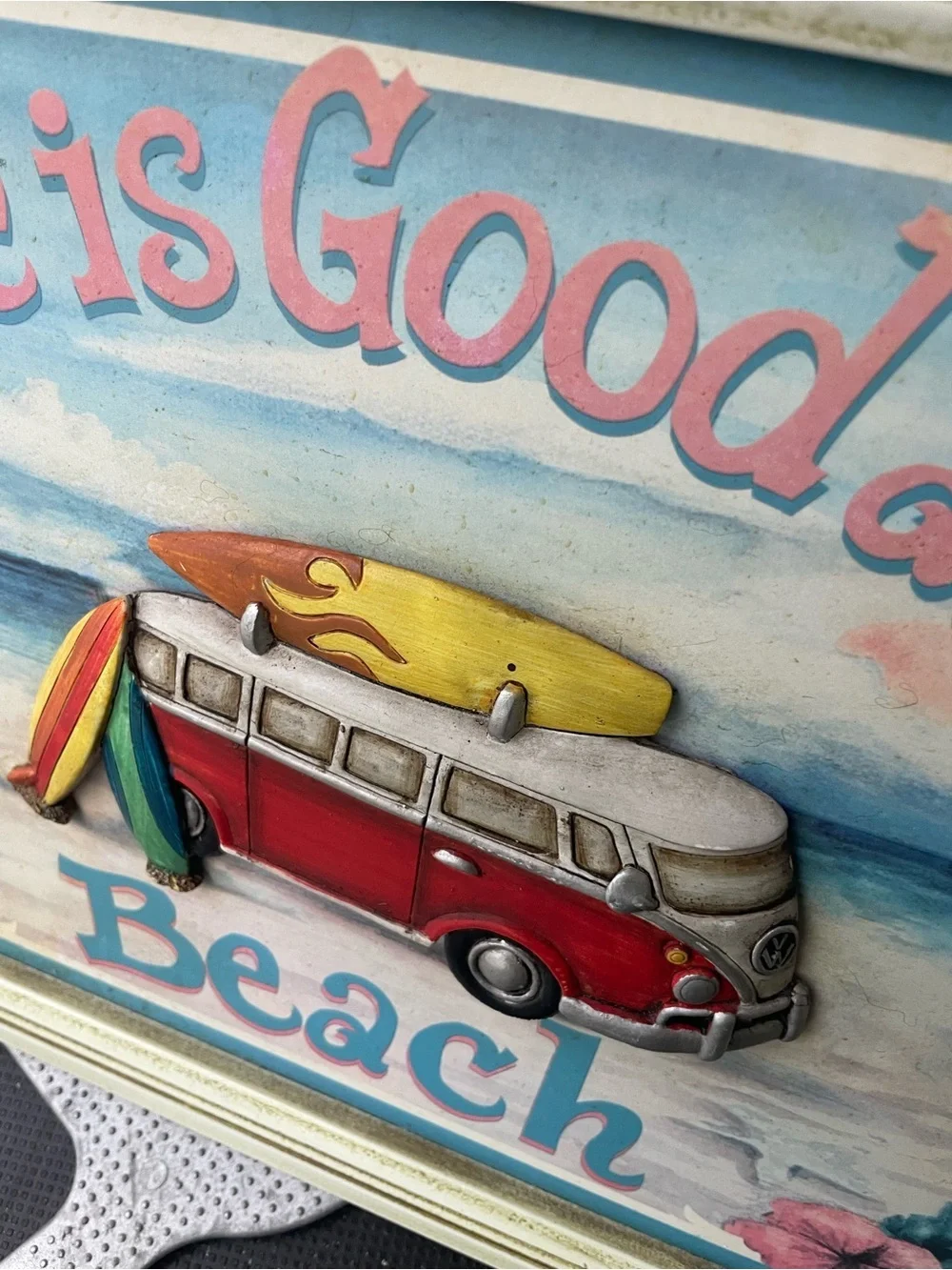 Life Is Good at the Beach Wall Art - Green and Blue Coastal Sign